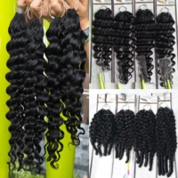 Extensions de cheveux humains bouclés birmanes au crochet, mèches de cheveux humains au crochet effet plume, nœuds invisibles miracle réutilisables, extensions de cheveux noirs naturels