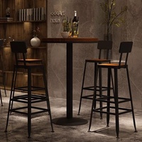 Cadre arrière moderne en bois et métal en velours Table carrée High Pub Tea Shops Coffee Bar Desk Chair Set