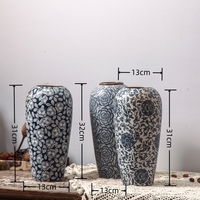 Vases de Sol Chinois Grands et Hauts Bleus et Blancs, Décoration d'Intérieur Vintage de Luxe pour Salon