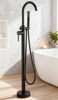Robinet de baignoire à double poignée en laiton, mitigeur de douche pour baignoire, robinet de baignoire autoportant, ensemble de robinets de baignoire couleur champagne en laiton
