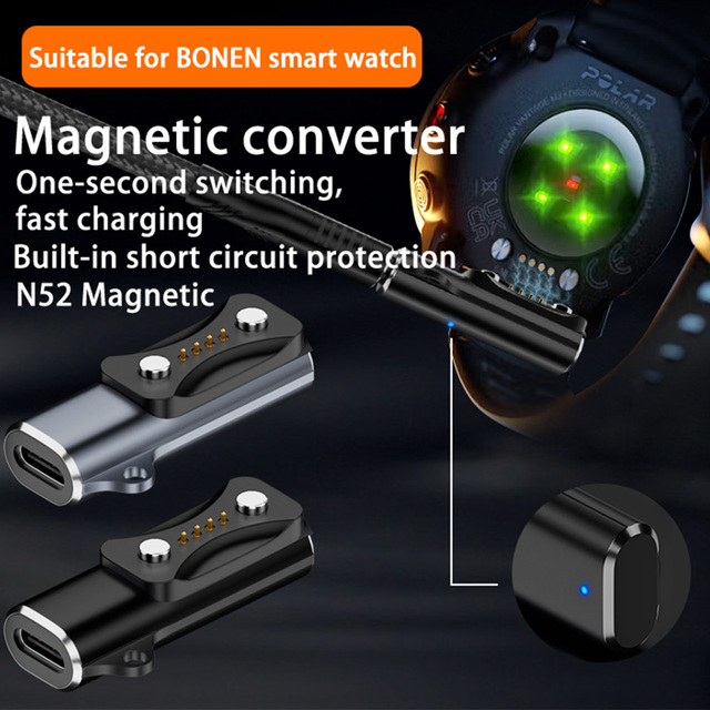 Magnetic Charging Adapter for Smart Watch, Type-C Female to Magnetic Connector, Fast Charging Converter