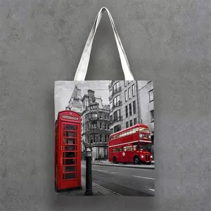 G D London Design Customized 3D Digital Printed Eiffel Tower DesignCustom Tote Bag