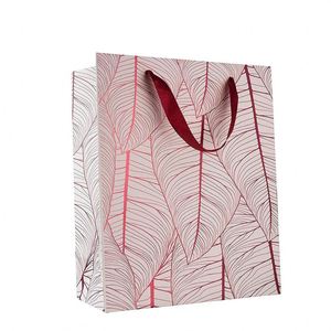 Luxury <b>Leaf</b> Design Gift Bags Durable Ribbon Handles Beautiful Present Bags Best for Birthday Wedding and Parties Paper Bag - Product Image 2