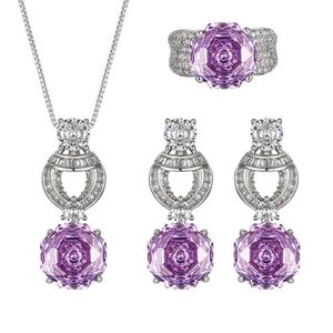 Wholesale Fashion Jewelry Eco-friendly Copper 12MM Violet Zircon Wedding Necklace <b>Sets</b> for Women Jewelry for Romantic - Product Image 1