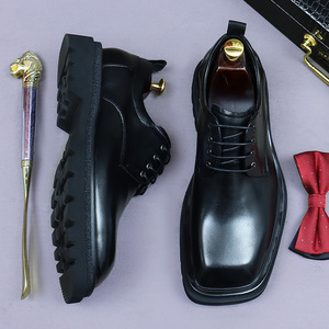 Zapatos Oxford Formales de Negocios para Hombre, de Cuero Genuino con Cordones, Estilo 2025, Punta Cuadrada, Suela Gruesa Antideslizante, Aumentan la Estatura - Product Image 2