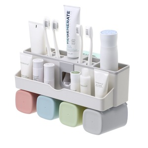 Toothbrush <b>Holder</b> Bathroom Storage Suction Cup Mount <b>Toothpaste</b> Organizer With Cups For Sink Area - Product Image 2