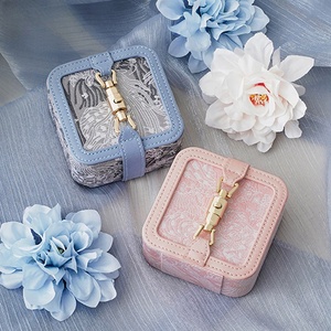 High-End Retro Jacquard Portable <strong>Jewelry</strong> Boxes Factory Direct <strong>Supply</strong> for Necklaces Rings Earrings Storage Flip Design - Product Image 2