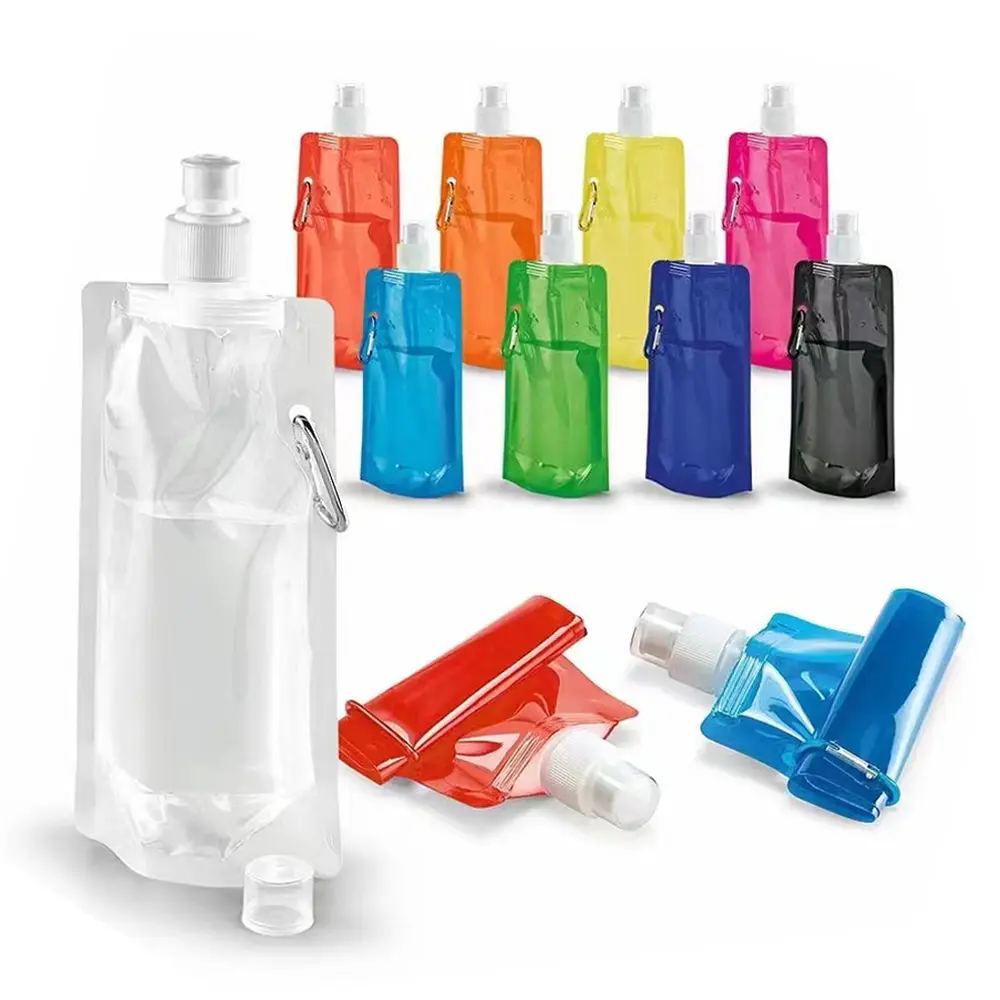 Prêt à expédier sac de stockage d'eau pliable pochette à eau sans BPA 450ml 500ml sac à eau de sport pliable de camping