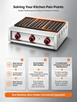 Machine professionnelle à gaufres aux œufs antiadhésives à gaz, trois plaques, contrôle indépendant de la température, machine à takoyaki