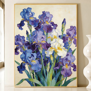 Hand Painted Iris Oil Painting Modern Floral <b>Art</b> Wooden Frame Living Room Wall Decor - Product Image 1