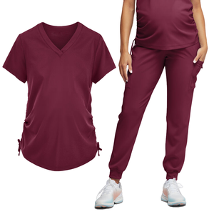 Ensemble d'uniformes médicaux de maternité pour femmes, tendance et abordable, comprenant un haut et un pantalon jogger à jambe fuselée, en polyester et élasthanne, pour le personnel chirurgical et médical - Product Image 6