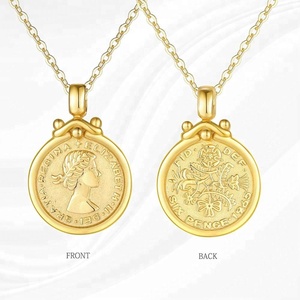 925 joyas de plata esterlina chapado en oro de 14K Espana suerte seis peniques Elizabeth moneda Vintage collares para mujeres - Product Image 4