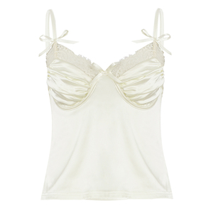 Débardeur court Y2K en dentelle patchwork tricoté respirant à col en V pour femme, sexy avec nœud et fines bretelles - Product Image 6