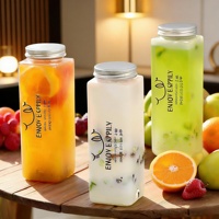 Nueva Botella de Plástico Cuadrada Francesa de 600 ml (20 oz) para Jugos, Bebidas y Frutas, con Tapa Fácil de Abrir y Tapa Antirrobo para Bebidas Energéticas