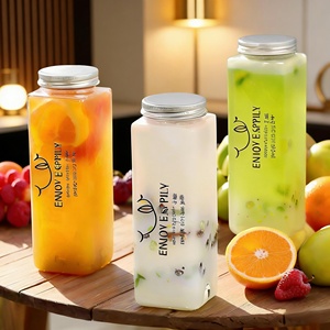 Botella de jugo de plástico cuadrado francés de 600ML, 20OZ, bebida, jugo de fruta, tapa fácil de abrir, tapa a prueba de manipulaciones para bebidas energéticas, novedad - Product Image 2