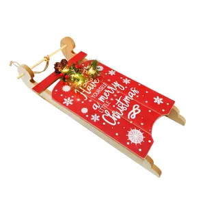 2024 Santa LED trineo adornos de madera estilo árbol de Navidad regalos de Navidad con decoraciones Material de fieltro cajas empaquetadas al por mayor