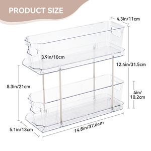 2 Tier <b>Clear</b> Plastic Storage Organizer with Handles Eco-Friendly Durable Stackable Countertop Rack for Bathroom Food Kitchen - Product Image 4