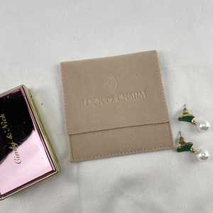 Wholesale Rings Jewelry Emboss Suede Microfiber Jewelry Pouch with Insert Pad Custom logo Velvet Jewelry Packaging Bags Display - Product Image 4