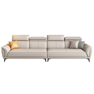 Divano <span class=keywords><strong>Minimalista</strong></span> Italiano in Pelle PU Effetto Pelle Bovina Monoposto con Poggiatesta Regolabile, Capacità Quattro Persone, Ideale per Piccoli Soggiorni - Product Image 1