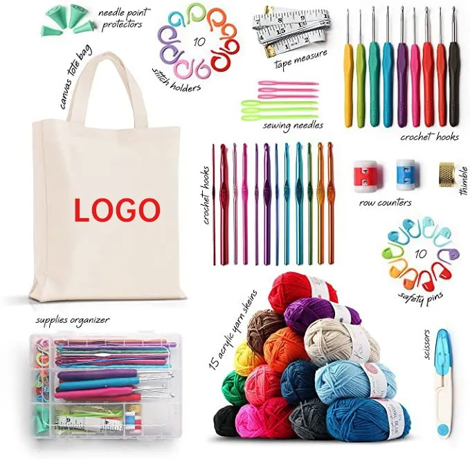 73 Peças Premium Bundle Knitting Fios Bola Agulhas Crochet Gancho Set Acessórios Crochet Kit com Canvas Storage Bag //