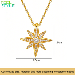 Collar de Estrella del Norte de Acero Inoxidable 316L con Baño de Oro de 18K y Circonitas Cúbicas, Colgante Hipoalergénico de Ocho Puntas <span class=keywords><strong>para</strong></span> <span class=keywords><strong>Mujer</strong></span> - Product Image 6