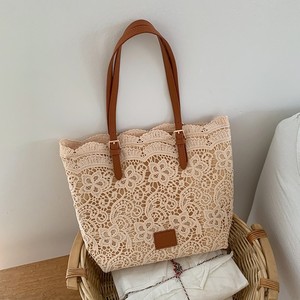 Lace Tote <b>Bag</b> Women's Large Capacity Casual Shoulder <b>Bag</b> Khaki White Magnetic Buckle Zippered Pocket <b>Summer</b> 2025 - Product Image 1