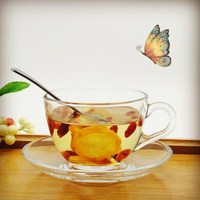 Tasse à thé en verre borosilicate de 80 ml avec soucoupe et petite poignée, motif floral, lot de 2 pièces pour service à thé