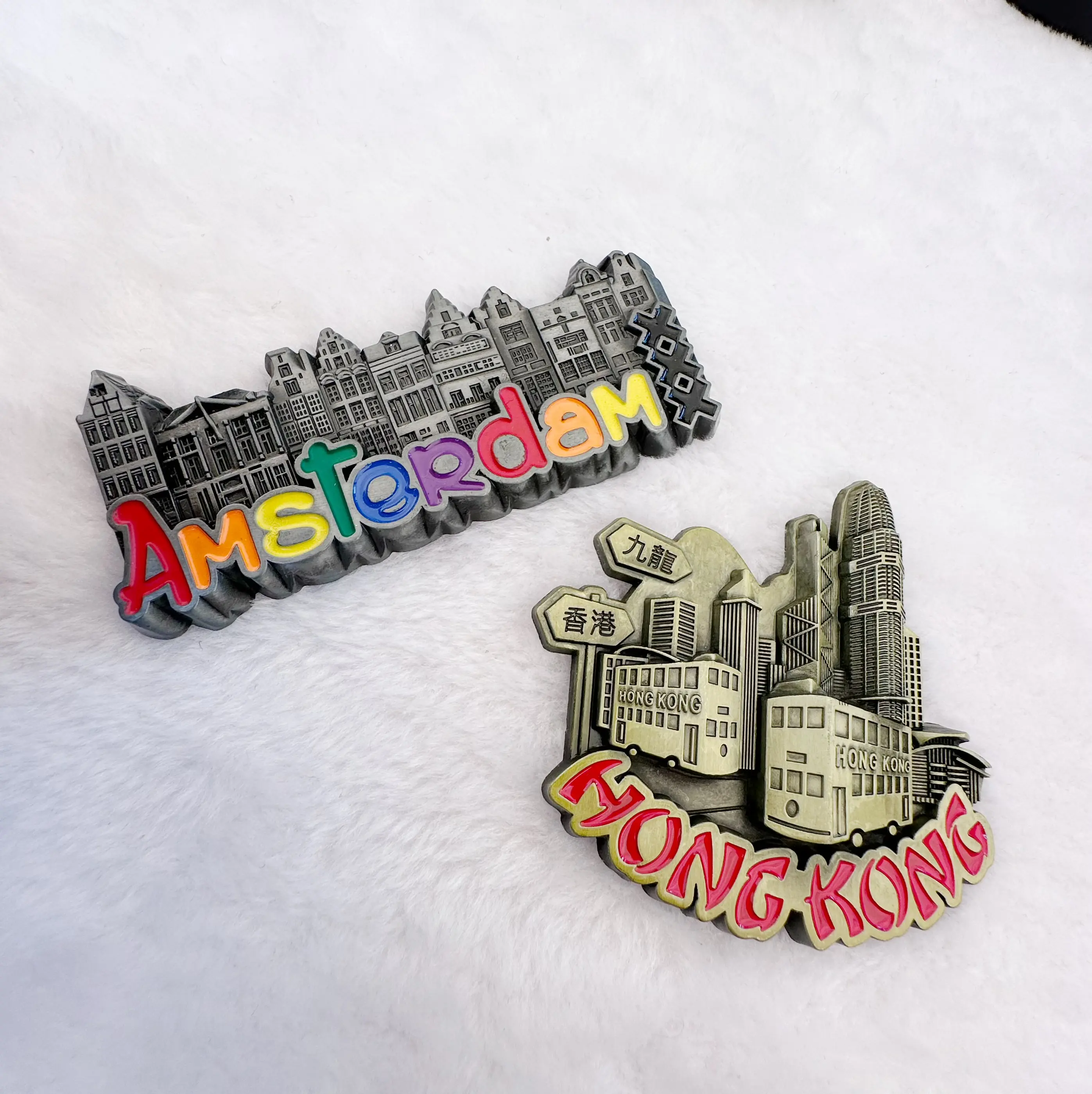 Hadiah suvenir Eropa kota Souvenir kustom logam 3D Magnet kulkas Amsterdam lucu