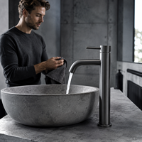 Robinet de lavabo monocommande en alliage de zinc, finition nickel brossé sans plomb, à poser sur le comptoir, vente en gros, haute qualité