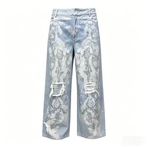 Jeans de Mezclilla Rectos para Hombre, Jeans de Pierna Recta, Transpirables, con Estampado DTG - Product Image 1