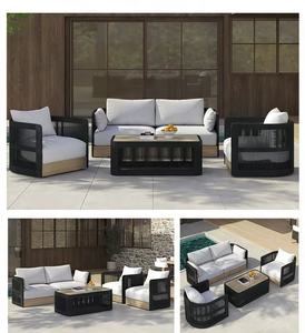Salon modulaire d'extérieur avec structure en rotin PE résistant aux intempéries et tissu anti-UV pour cour, resort et jardin - Product Image 3