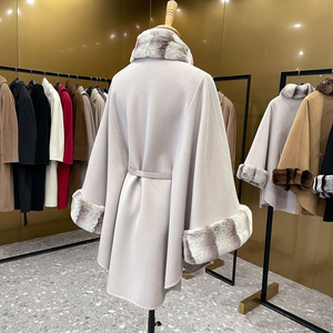 2023 High Quality Custom GCS Autumn <strong>Winter</strong> Ladies Wool Cashmere <strong>Cape</strong> <strong>Coat</strong> With Fur for Women - Product Image 6