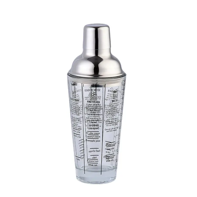 High Quality 400ml Glass Cocktail Shaker with Stainless Steel Lid