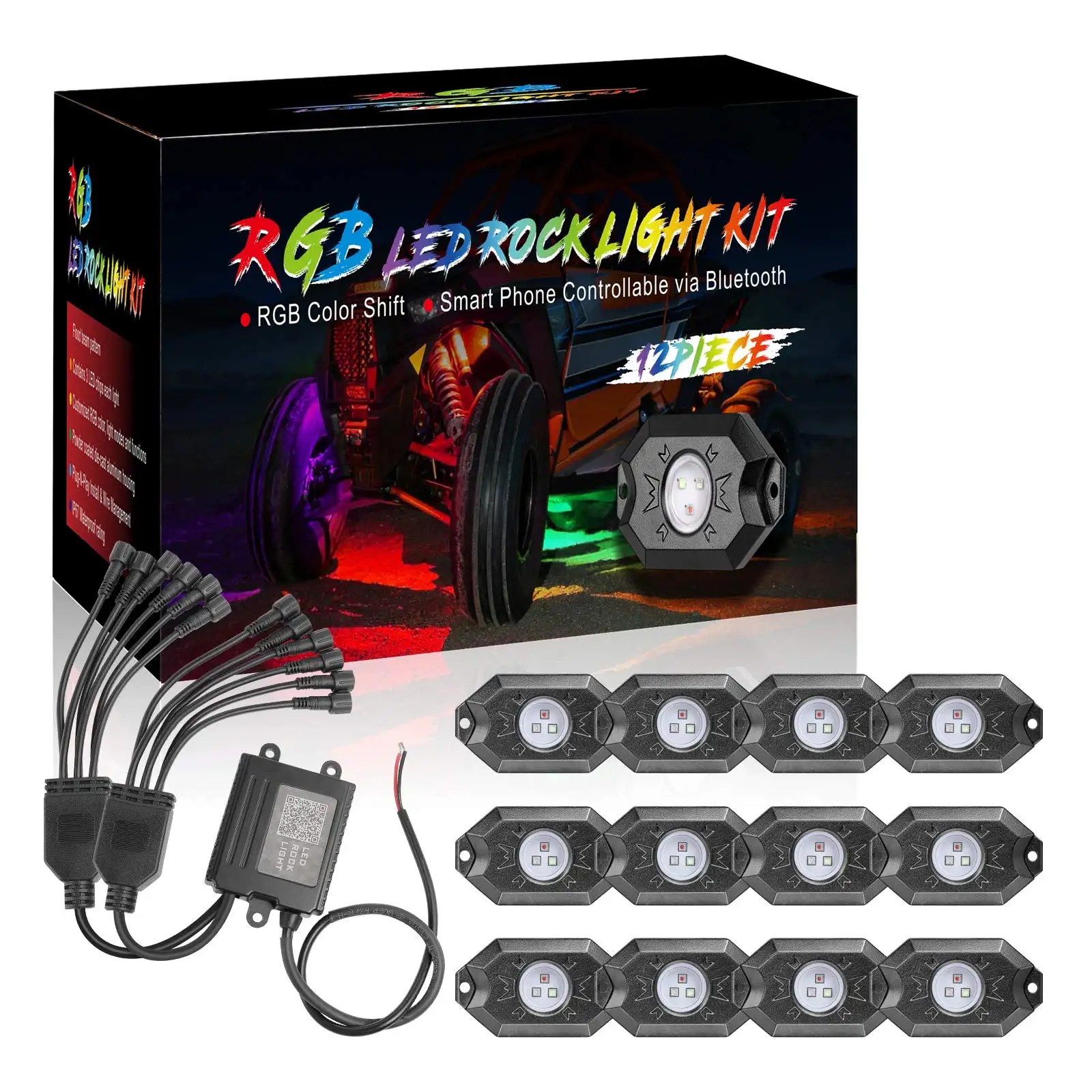 Grosir 12V 24V Kontrol Aplikasi 4 6 8 12 Pods Led Lampu Batu RGB RGBW untuk Truk Jeep ATV UTV RZR 1000