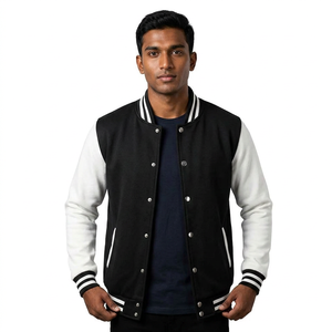 Blouson universitaire en cuir basique pour homme, col montant, style Letterman, nouvelle tenue bomber basique - Product Image 1