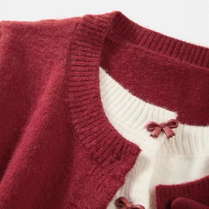 Women's <b>Cardigan</b> Knitwear Red Single Breasted Bow Detail Loose Fit Vintage Style Spring Autumn Wear Anti Pilling - Product Image 3
