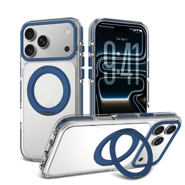 Transparent Magnetic Shockproof Phone Case 360 Degree Rotating Stand Luxury Clear Back Cover for iPhone 17 Pro Max