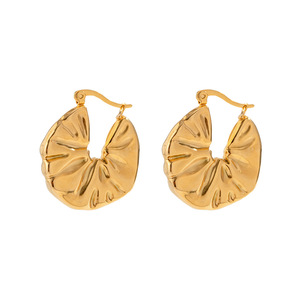 Partager 18k plaqué or en acier inoxydable forme d'éventail rond J & D Design Hoop boucle d'oreille <span class=keywords><strong>texte</strong></span> - Product Image 3