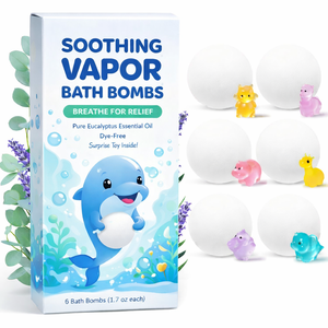 Детские успокаивающие бомбочки для ванн под собственной торговой маркой |   Игрушки-сюрпризы OEM внутри упаковки |   Эфирные масла эвкалипта и лаванды - Product Image 1