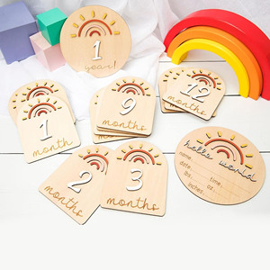 Annuncio di crescita del traguardo mensile del bambino ciao servizio fotografico del primo anno mondiale regalo di gravidanza pietra miliare in legno 3d arcobaleno - Product Image 3