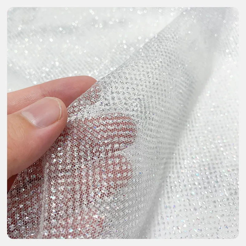 Fabric Factory Best Sale White Mesh Small Sequin Net Fabric For Party Dress Silver Glitter Tulle Lace Wedding dress