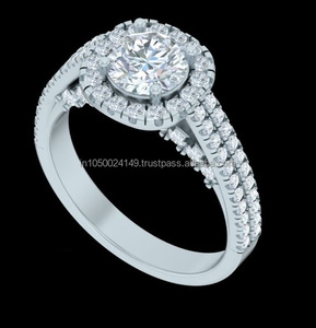 Bague en argent sterling 925 coupe classique diamants de laboratoire cultivés Double rangée réglage de lunette fiançailles fête cadeau ensemble plaqué or à la mode - Product Image 2