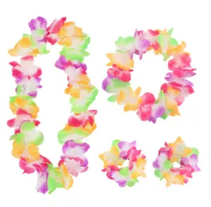 Ghirlanda hawaiana LEI collana HULA multicolore 4 pezzi fiore FANCY DRESS fascia per feste