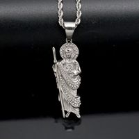Nouveau Collier Pendentif Saint Jude en Acier Inoxydable 316 avec Zircon, Design Tendance et Breloque Religieuse Glacée