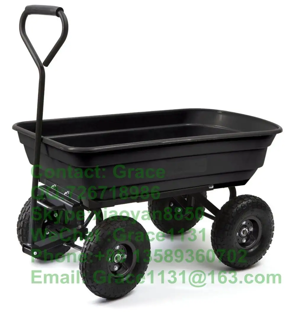 660lb alta capacidade resistente poly jardim descarga carrinho com quadro de aço rodas barril carrinho de ar pneus de mão carrinho dolly tc2145