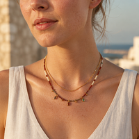 Collier Pendentif Multicolore en Cristal Zircon Coquillage, Perles de 3mm, Plaqué Or 18K, Acier Inoxydable PVD, Bijoux pour Usage Quotidien et Cadeaux