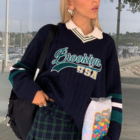 Pull-over tricoté vintage personnalisé pour femme, style universitaire, avec broderie graphique et lettres, vente en gros, offre spéciale