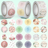 Rollo de 500 Pegatinas Redondas de Agradecimiento, Etiquetas de Sellado Coloridas con Diseño Floral Pastel, para Empaquetado de Pequeñas Empresas, Sobres, Bolsas de Regalo y Decoración