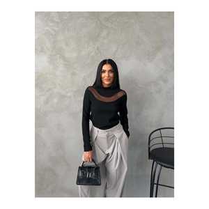 Blusa Minimalista para Mujer, Manga Larga, Malla Transparente, Estilo Diario - Product Image 2