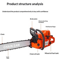 Tronçonneuse à essence professionnelle industrielle 79cc, 12800 tr/min, pour la foresterie, l'exploitation forestière et la coupe du bois